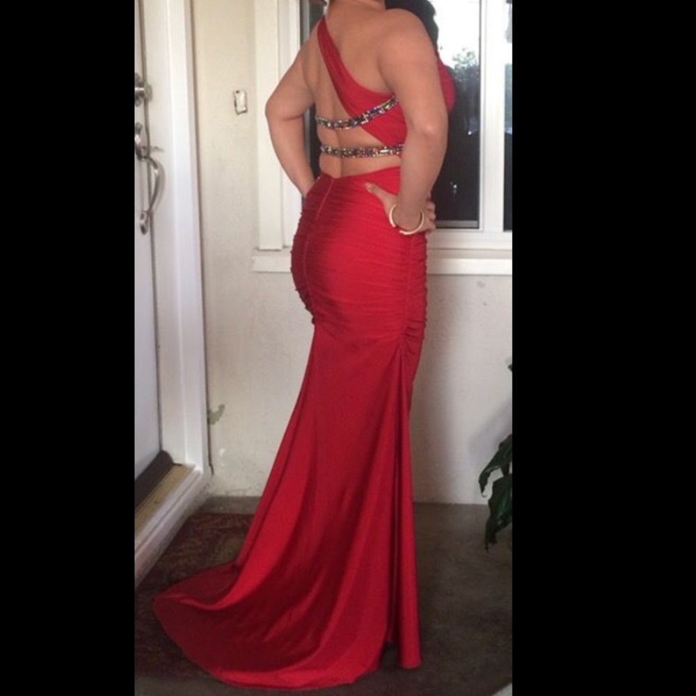 Red long formal sequin dress